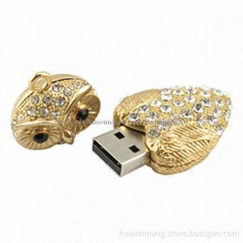 Diamond USB Flash Drive, 128MB-64GB Capacities/Metal/Diamond Housing, 5-year Warranty, USB 2.0/3.0